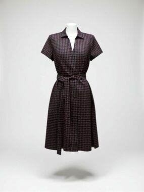 Brooks Brothers Black Short-Sleeve Midi Shirt Dress with Red Dot Print